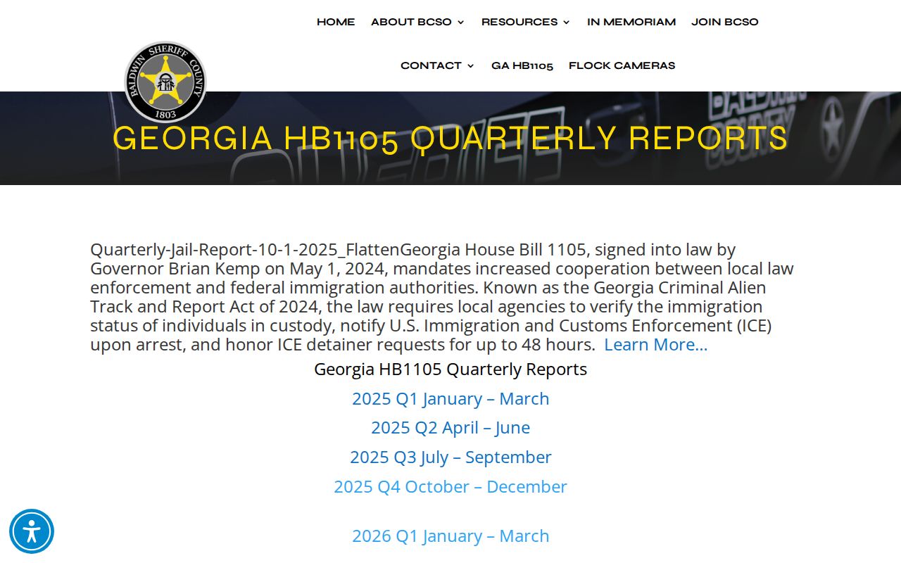 Baldwin County quarterly booking records report page