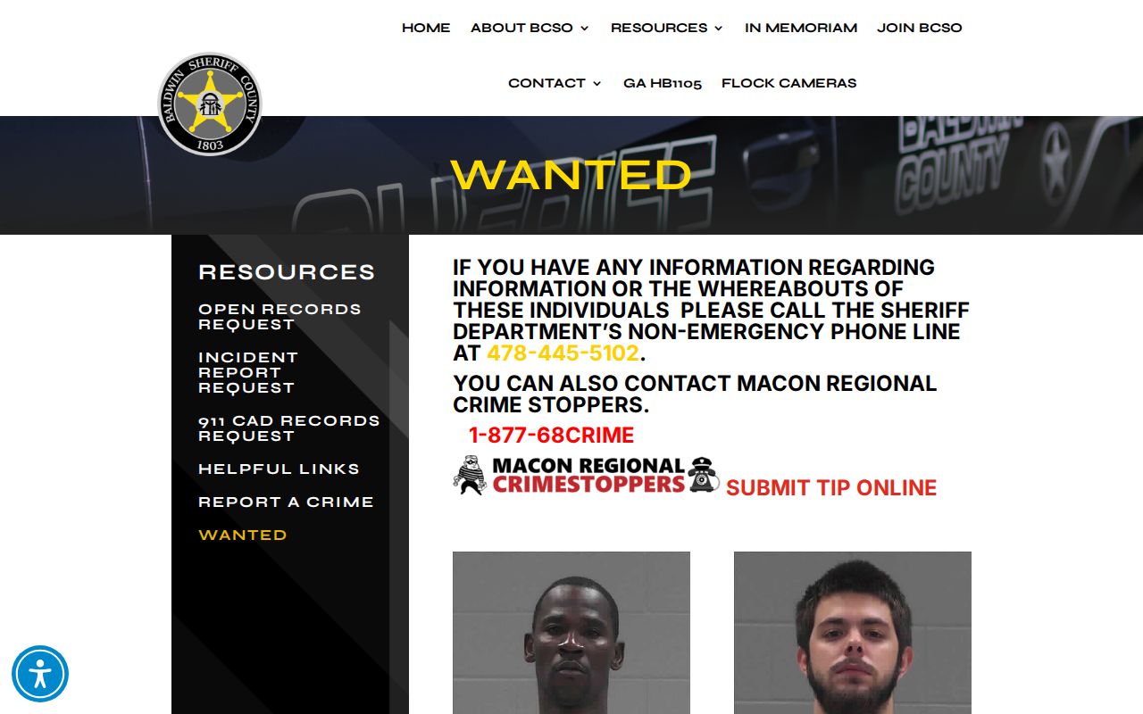 Baldwin County wanted records official sheriff listing page